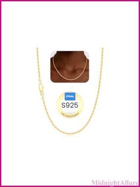 14K Gold Plated over 925 Sterling Silver Rope Chain Necklace 18 Inch
